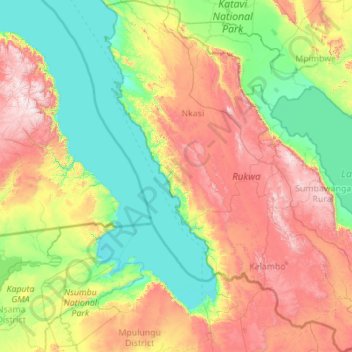 Rukwa topographic map, elevation, terrain