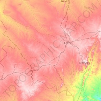 Gweru topographic map, elevation, terrain