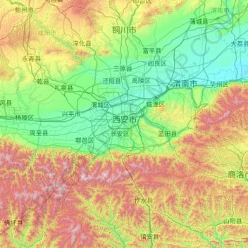 Xi'an topographic map, elevation, terrain