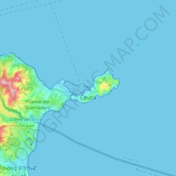 Ceuta topographic map, elevation, terrain