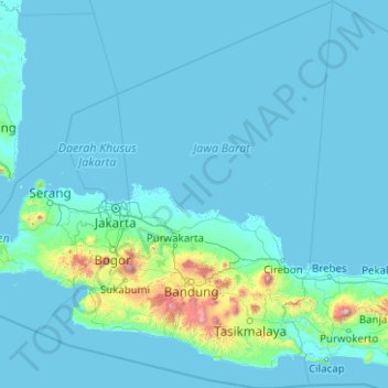 Java Occidental topographic map, elevation, terrain
