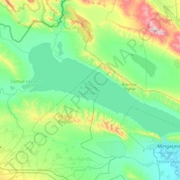 Mingechevir Reservoir topographic map, elevation, terrain