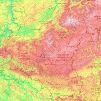 Luxemburg topographic map, elevation, terrain