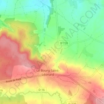 Le Bourg-Saint-Léonard topographic map, elevation, terrain