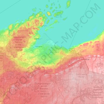 Ashland County topographic map, elevation, terrain