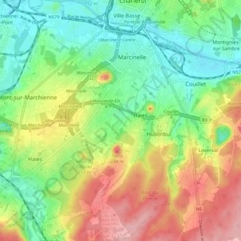 Marcinelle topographic map, elevation, terrain