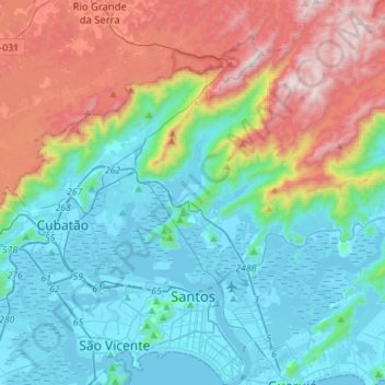 Santos topographic map, elevation, terrain
