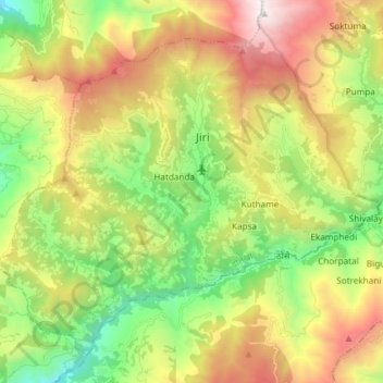Jiri topographic map, elevation, terrain