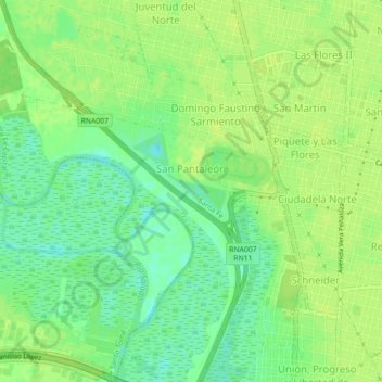 San Pantaleón topographic map, elevation, terrain