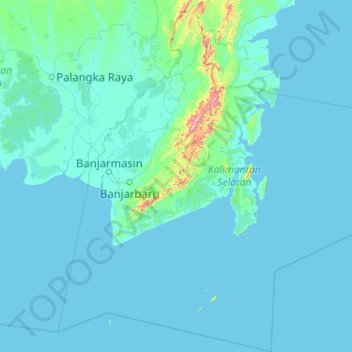 South Kalimantan topographic map, elevation, terrain