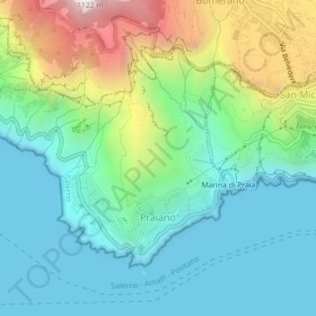 Praiano topographic map, elevation, terrain