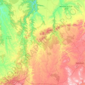 Laghoualem topographic map, elevation, terrain