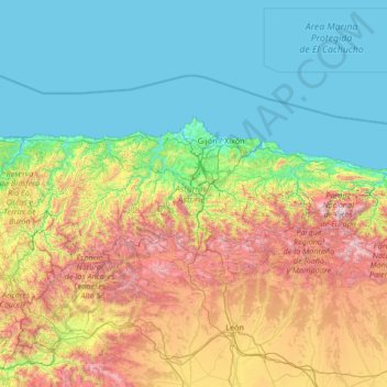 Asturias topographic map, elevation, terrain