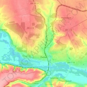 Liski topographic map, elevation, terrain