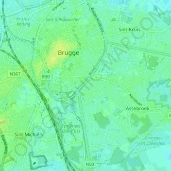 Gent-Brugge topographic map, elevation, terrain