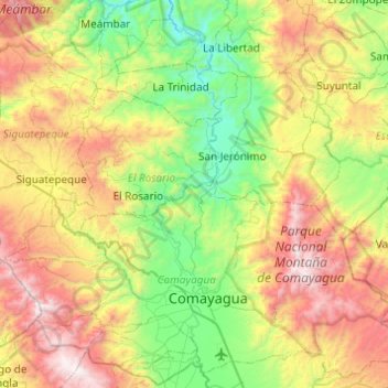 Río Humuya topographic map, elevation, terrain