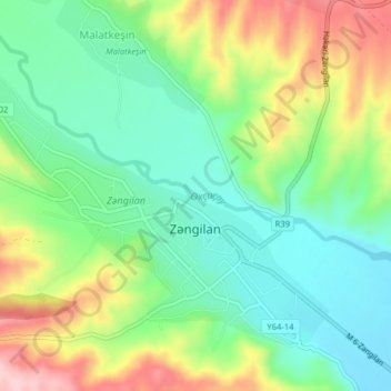 Zangilan topographic map, elevation, terrain