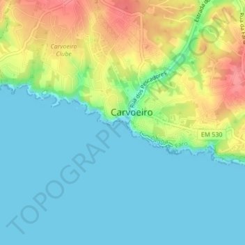 Praia do Carvoeiro topographic map, elevation, terrain