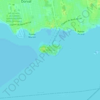 Île Dorval topographic map, elevation, terrain