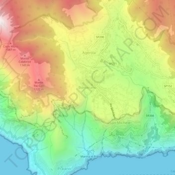 Bomerano topographic map, elevation, relief