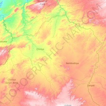 Gokwe North topographic map, elevation, relief