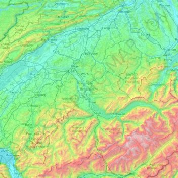 Bern topographic map, elevation, relief