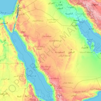 Saudi Arabia topographic map, elevation, relief
