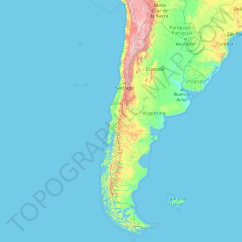 Chile topographic map, elevation, relief