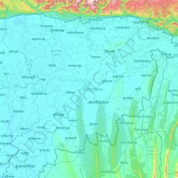 Sylhet Division topographic map, elevation, relief
